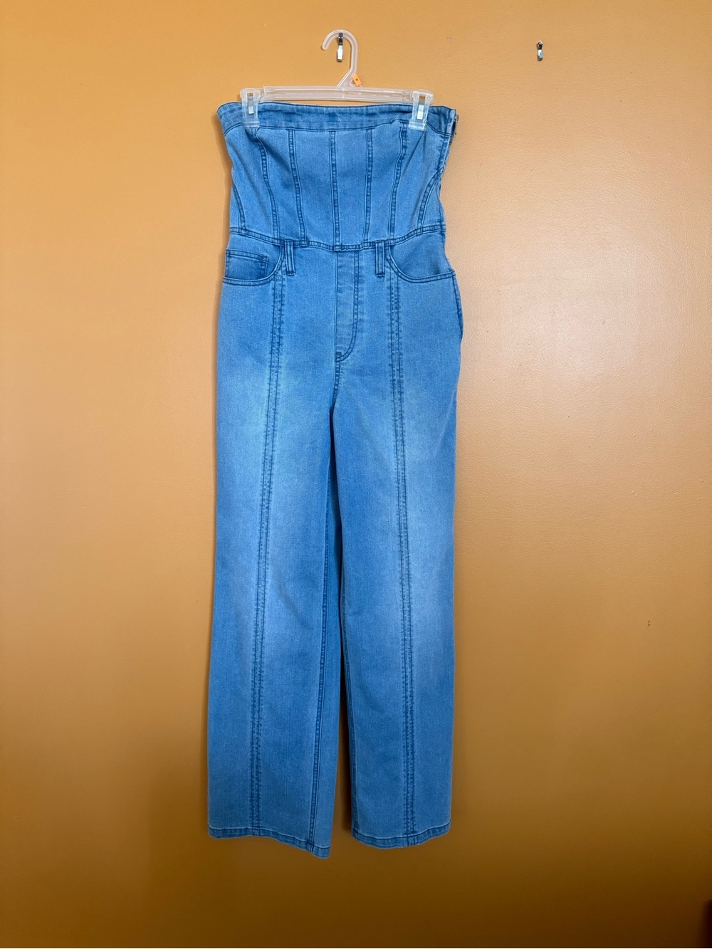High-Waist Strapless Wide-Leg Jeans - Light Blue Forever 21 S